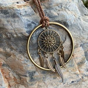 Dreamcatcher Long Pendant Necklace with Dangling Feathers